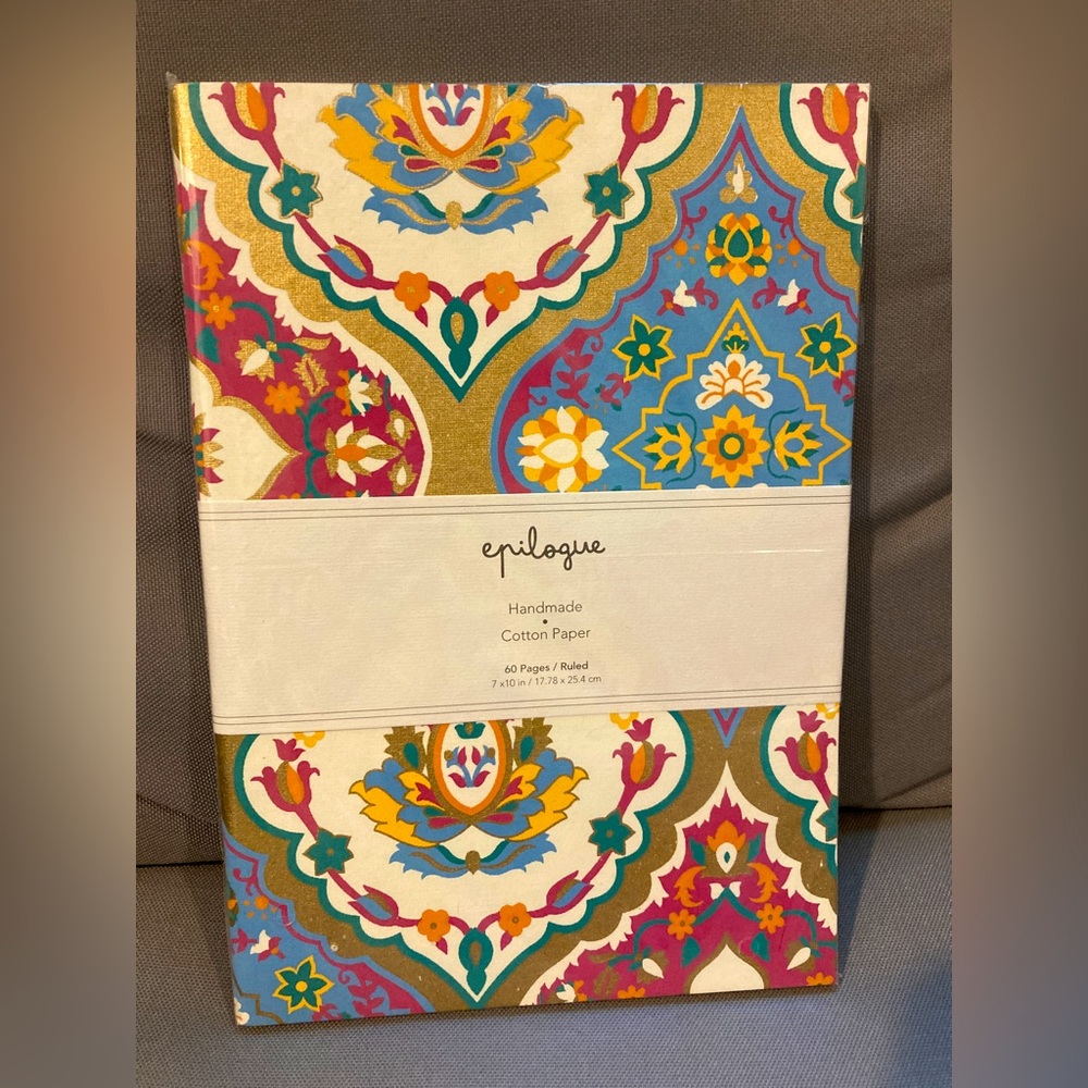NIP, Epilogue Elegant Handmade Cotton BOHO Style Metallic Paper Notebook, 60 Pg.
